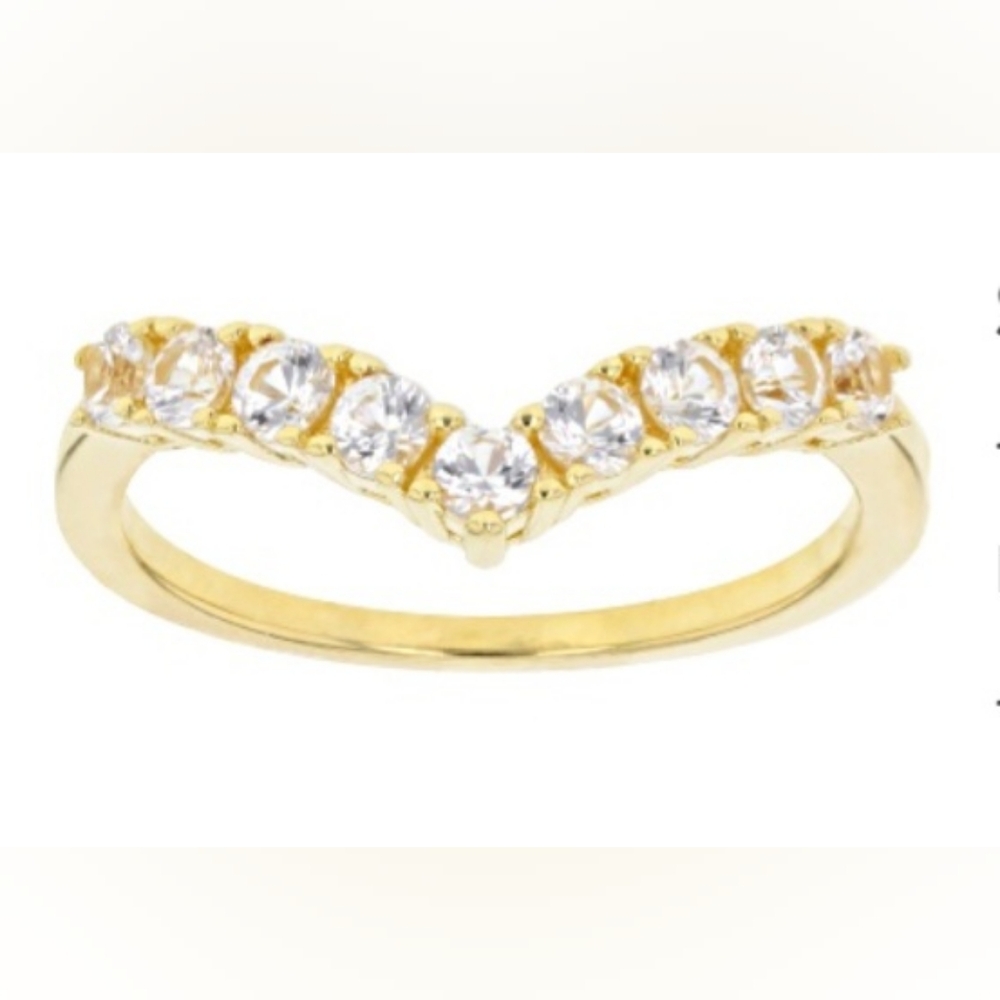 AUTHENTIC GENUINE 18K YELLOW GOLD OVER STERLING SILVER WHITE SAPPHIRE RING size6